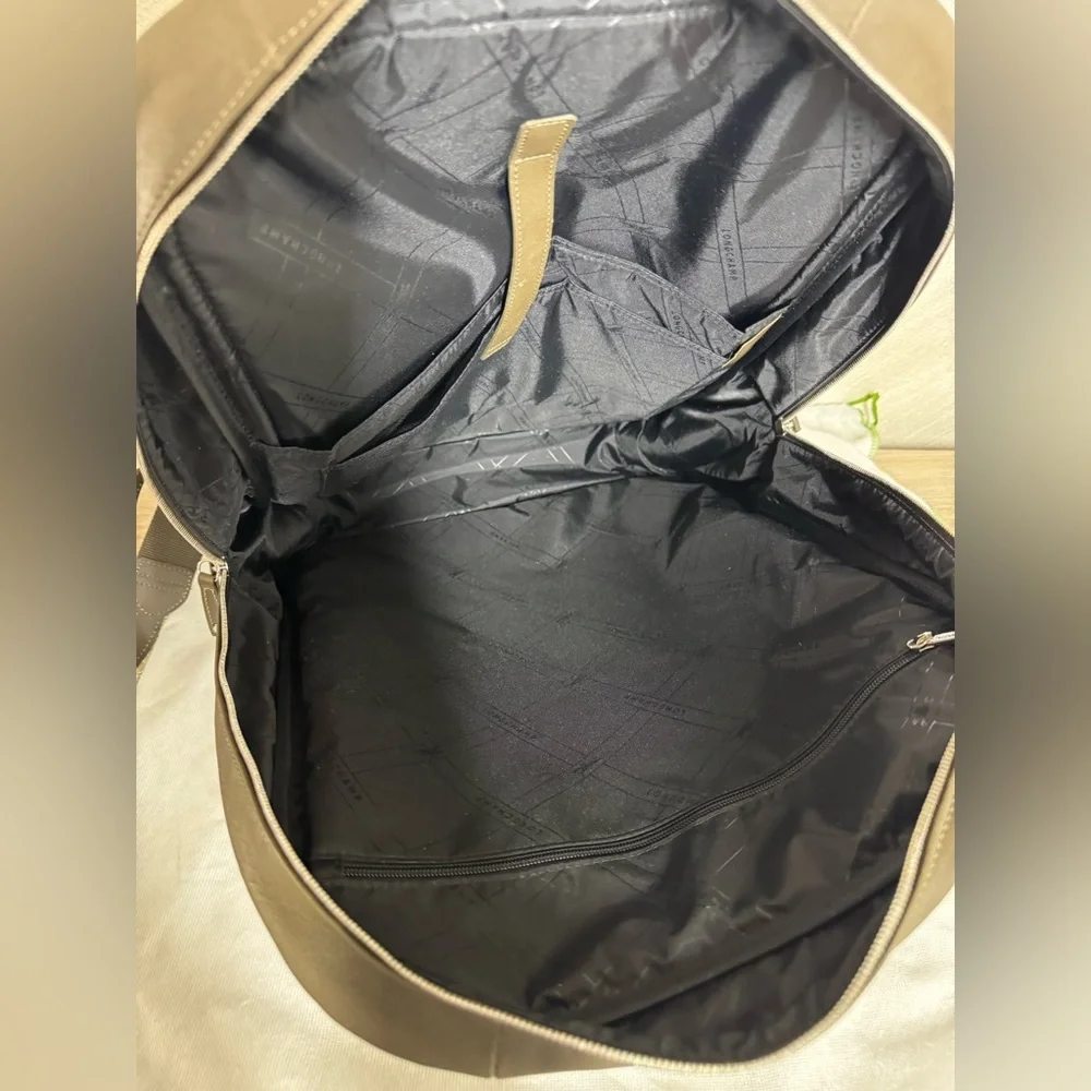 Longchamp Army Green Leather Backpack